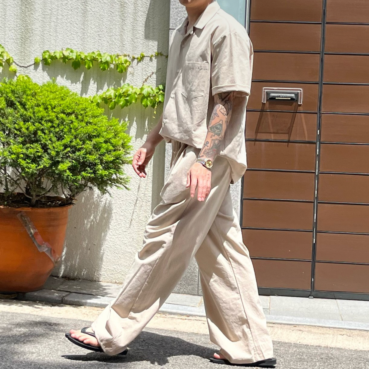 パンツ 80s GOOUCH Linen Tapered Slacks Ivory 32 Linen Wide Pants – wearechouchou