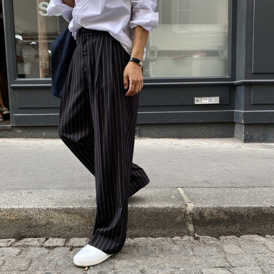 【BAON】Honchi Stripe Banding Wide Pants 001_black_526b56ff-4b91-4ee0-