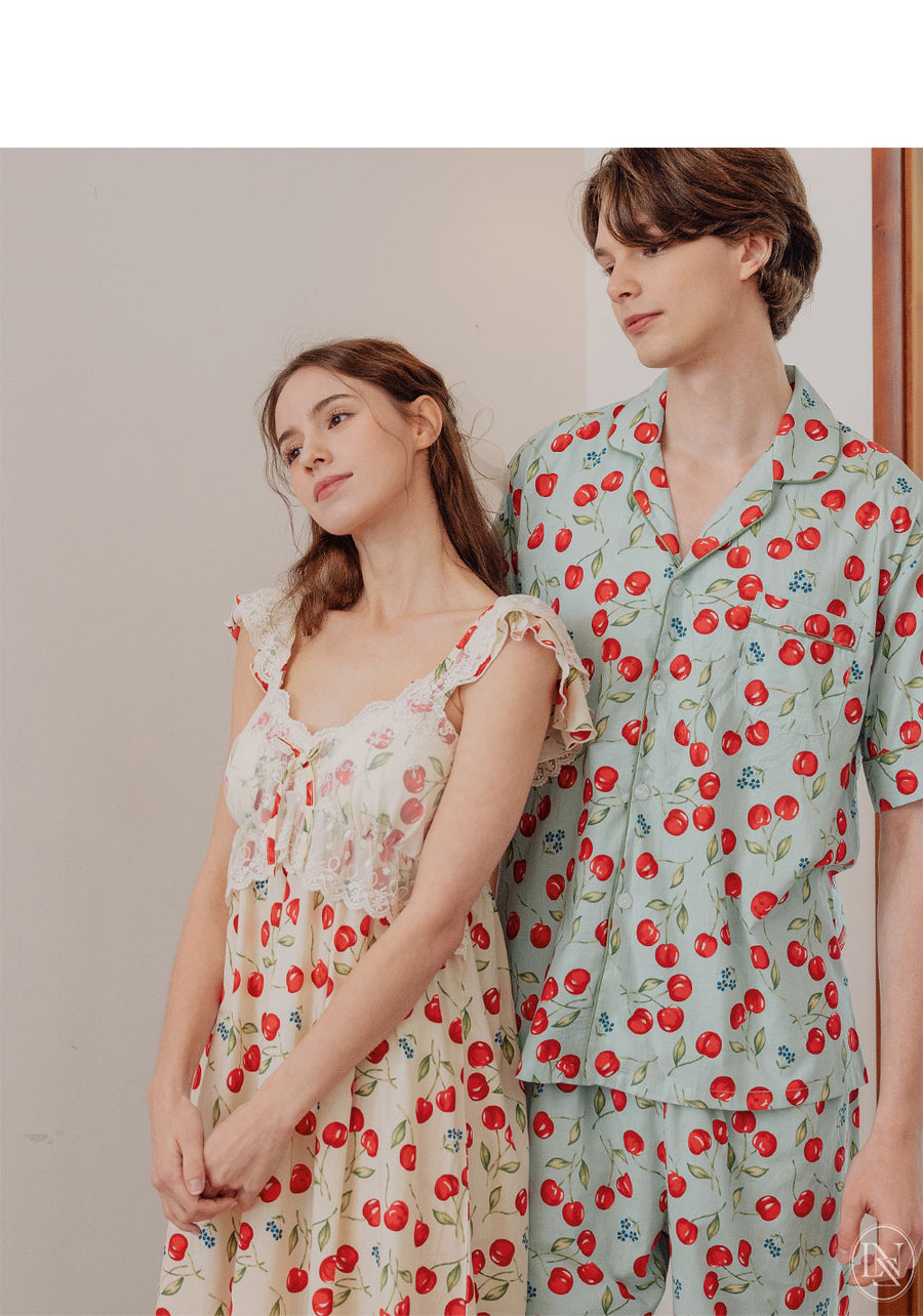 Cherry Berries Cottom Pajamas Set / Night Dress