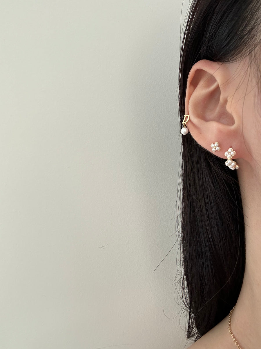 14K Pearl Flower Hoop Earring